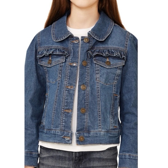 URBAN REPUBLIC | Little Girls’ Ruffle-Trim Denim Jacket — Medium Wash | 2T - Picture 3 of 12